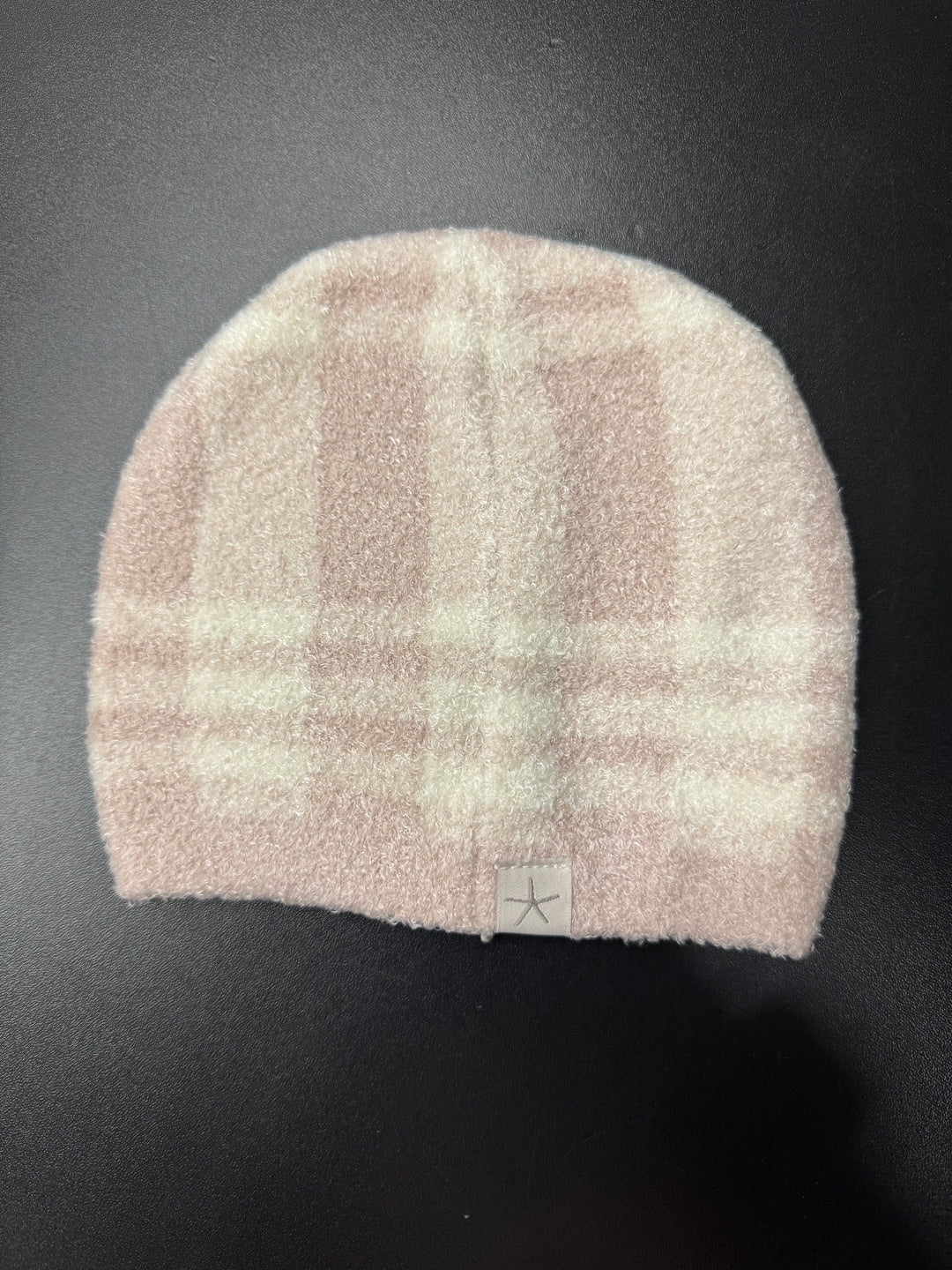 Barefoot Dreams: CCL Baby Plaid Beanie in Barely Pink / Cream