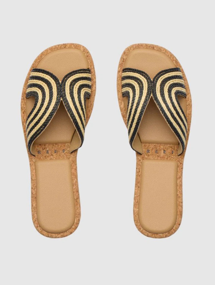 Reef: Willow Paisley Black/White Textile Sandals - The Vogue Boutique