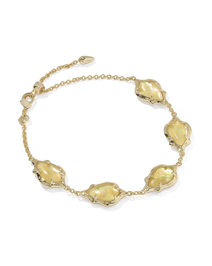 Kendra Scott: Adriana Scallop Frame Delicate Chain Bracelet In Gold Yellow Iridescent Abalone
