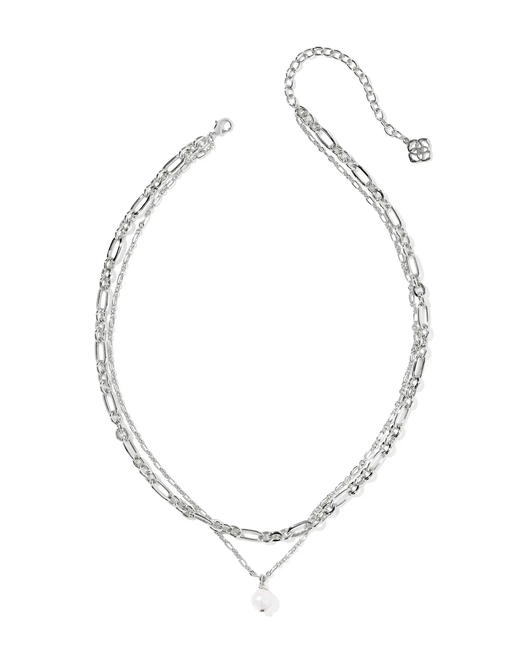 Silver necklace with a pendant on a white background