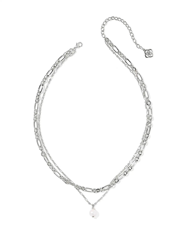 Silver necklace with a pendant on a white background