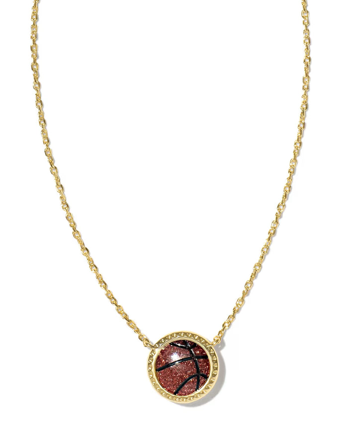 Kendra Scott: Basketball Short Pendant Necklace in Gold Orange Goldstone