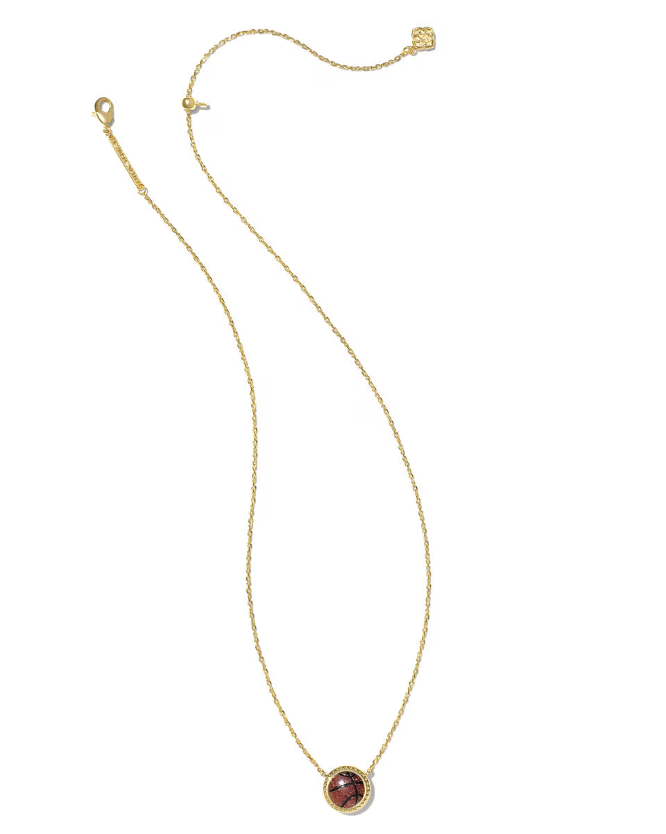 Kendra Scott: Basketball Short Pendant Necklace in Gold Orange Goldstone