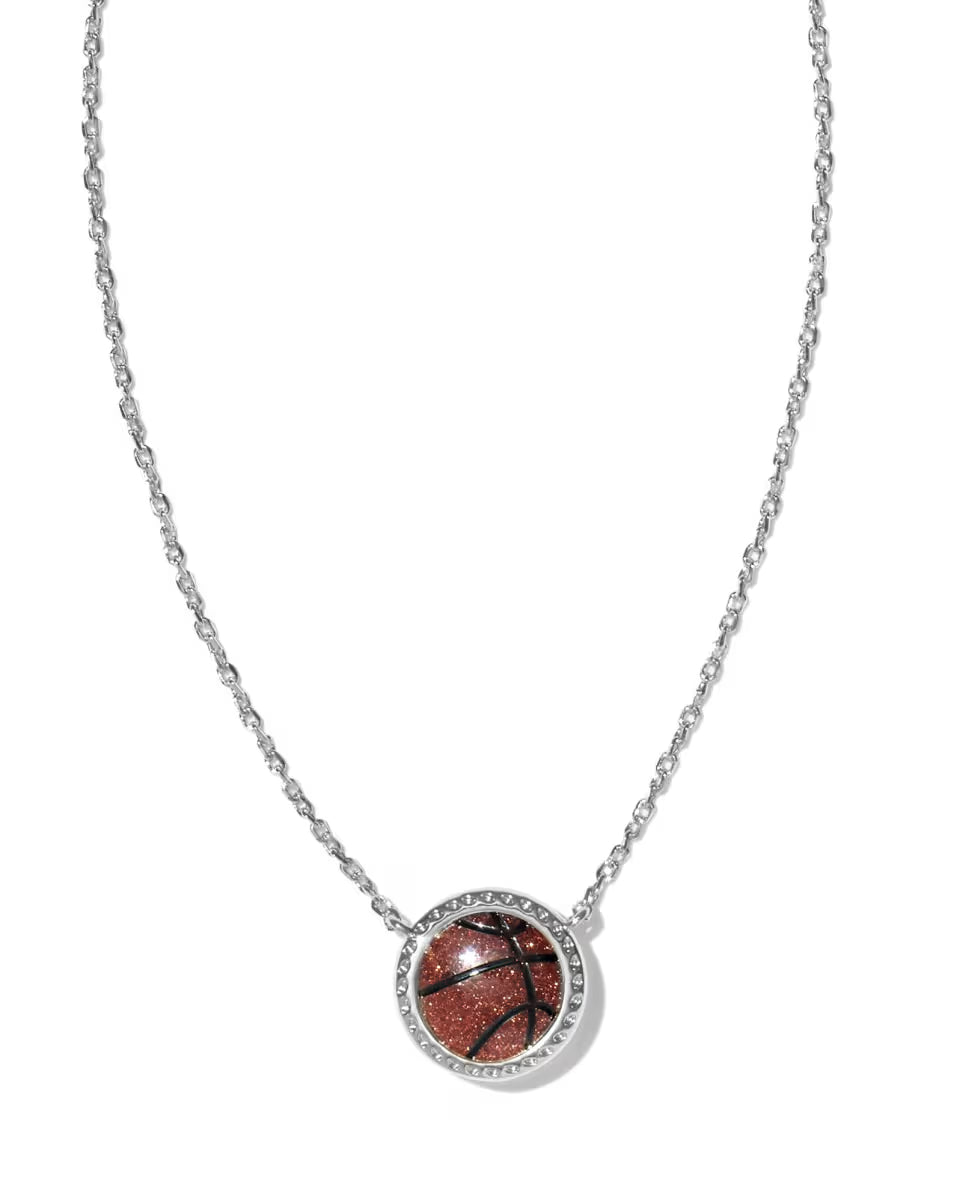 Kendra Scott: Basketball Pendant Necklace in Silver Orange Goldstone