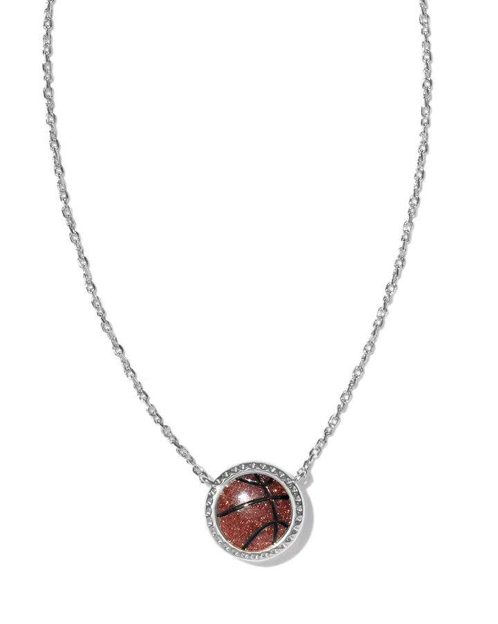 Kendra Scott: Basketball Pendant Necklace in Silver Orange Goldstone