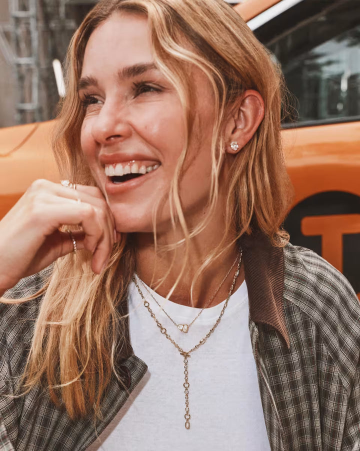 Kendra Scott: Cailin Gold Crystal Stud Earrings in White Crystal