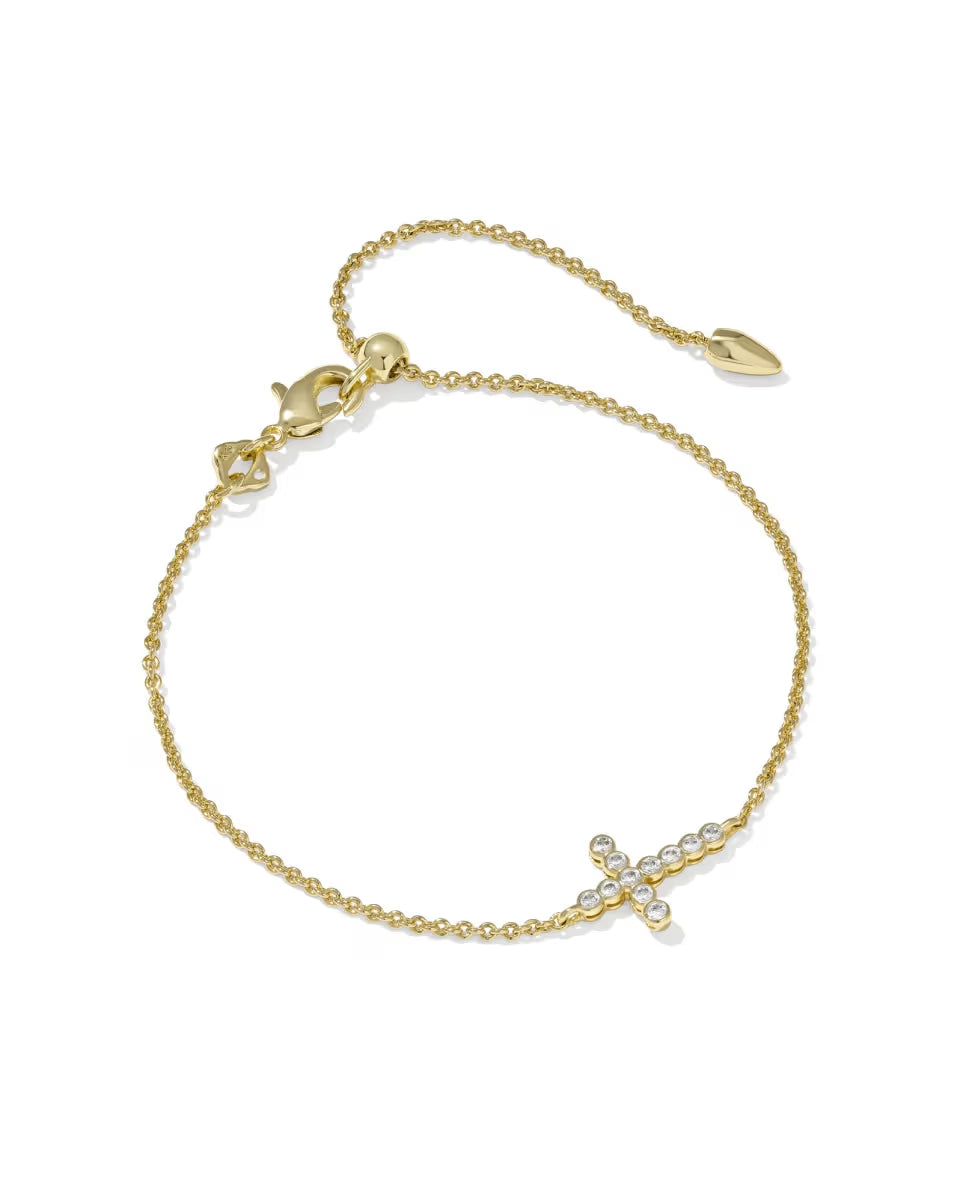 Kendra Scott: Cross Crystal Delicate Chain Bracelet in Gold White