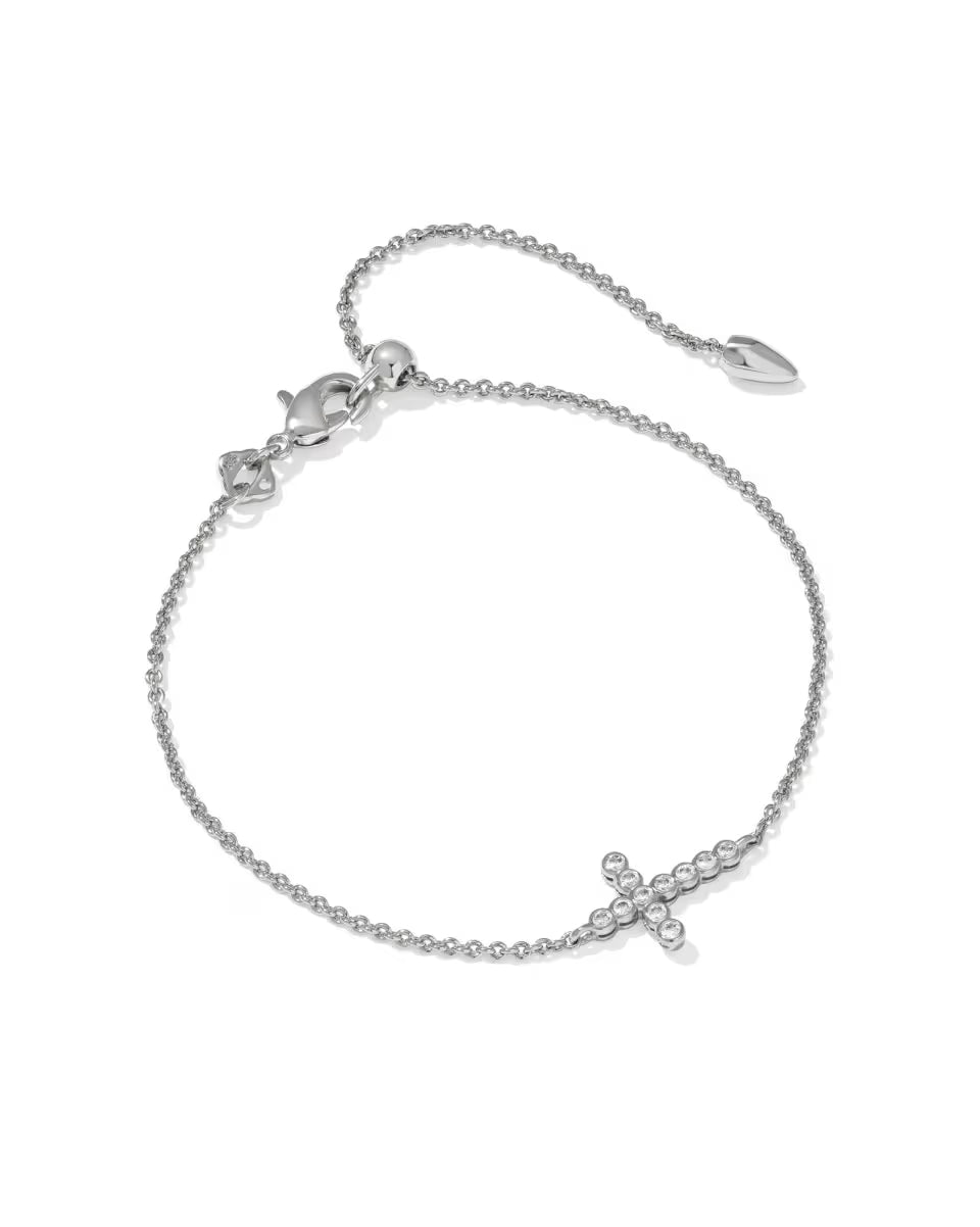 Kendra Scott: Cross Crystal Delicate Chain Bracelet in Rhod Metal