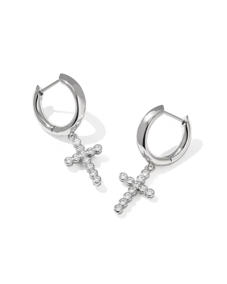 Kendra Scott: Cross Crystal Huggie Earrings in Rhod Metal