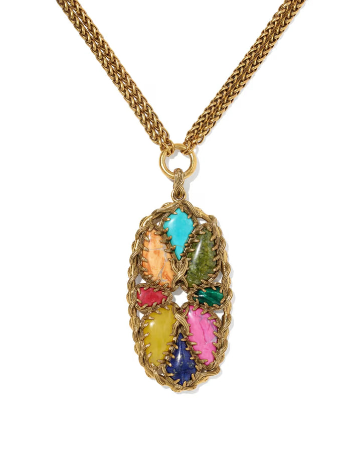 Kendra Scott:  Dolly Parton Patchwork Long Pendant Necklace Gold in Bright Multi