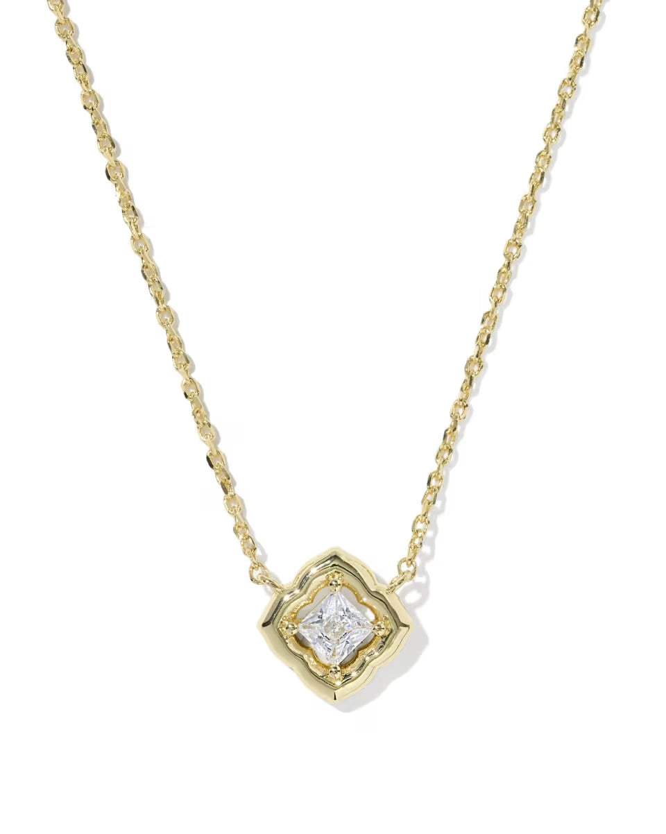 Kendra Scott: Mallory Crystal Short Pendant Necklace in Gold White