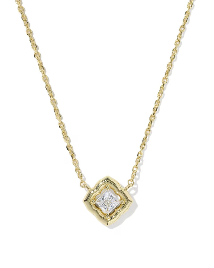 Kendra Scott: Mallory Crystal Short Pendant Necklace in Gold White