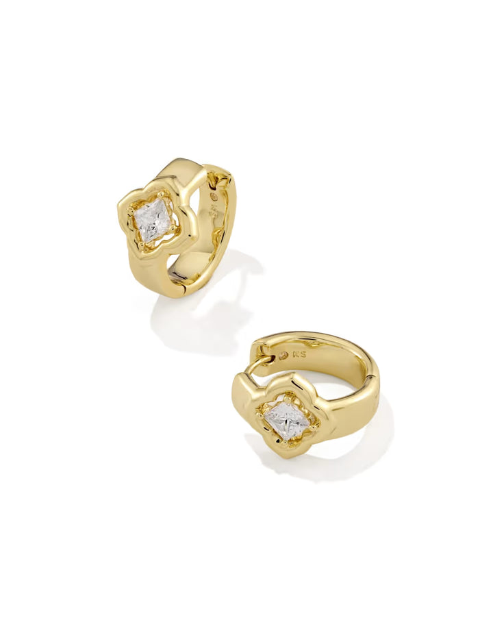 Kendra Scott: Mallory Crystal Huggie Earrings in Gold White