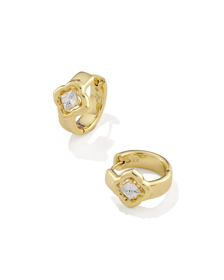 Kendra Scott: Mallory Crystal Huggie Earrings in Gold White