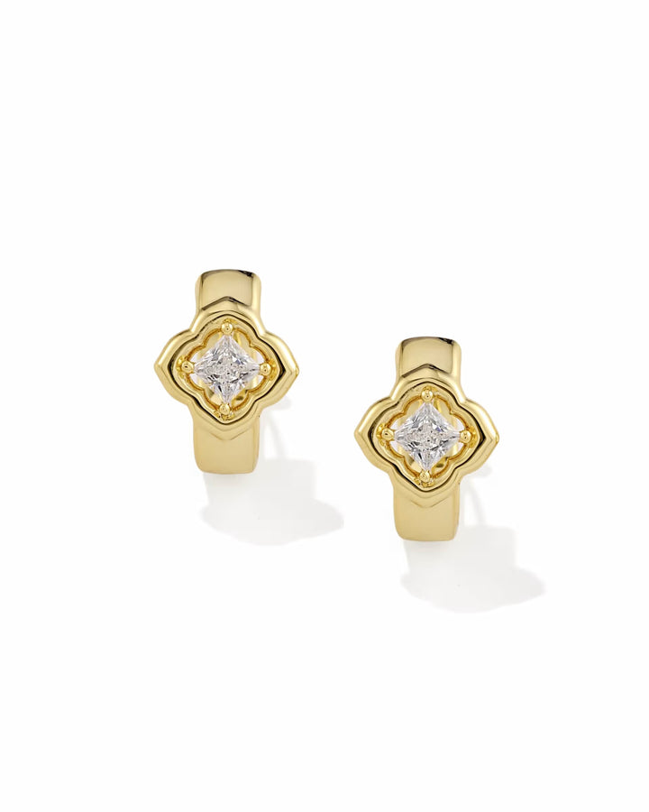 Kendra Scott: Mallory Crystal Huggie Earrings in Gold White