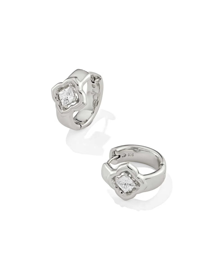 Kendra Scott: Mallory Crystal Huggie Earrings in Silver White