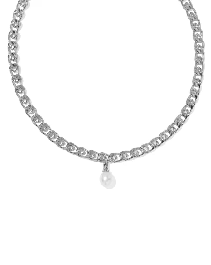 Kendra Scott: Oakland Pearl Short Pendant Necklace in Silver Freshwater Cultured Pearl