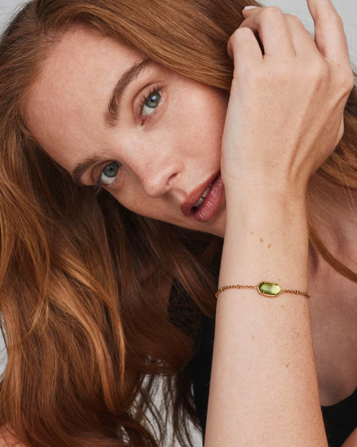 Kendra Scott: Tiger Striped Elaina Delicate Chain Bracelet in Vintage Gold Charteuse Green  (9608805499)