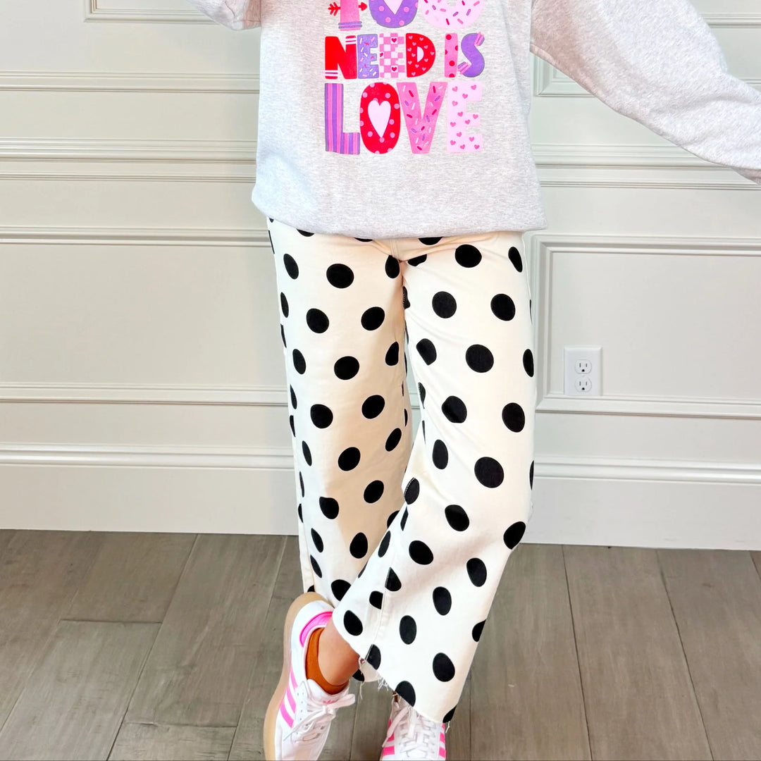 Poppy & Pine: Big Polka Dot Stretchy Ivory Denim Jeans