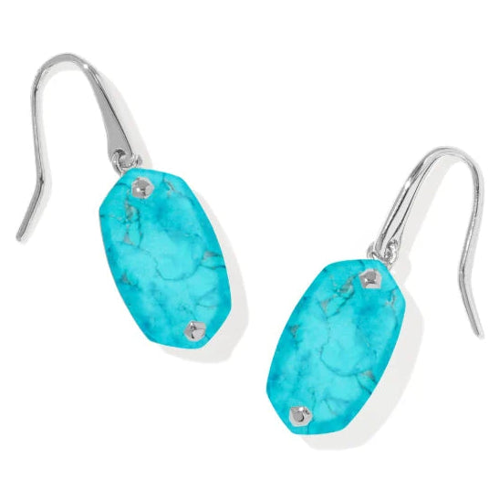 Kendra Scott: Lee Riveted Drop Earrings in Silver Variegated Turquoise Magnesite