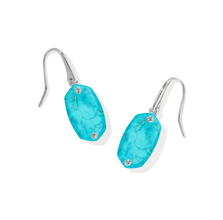 Kendra Scott: Lee Riveted Drop Earrings in Silver Variegated Turquoise Magnesite