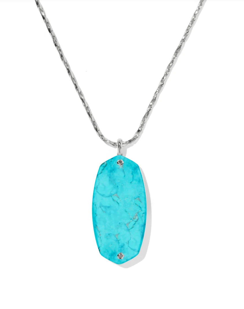 Kendra Scott: Danielle Riveted Long Pendant Necklace in Silver Variegated Turquoise Magnesite