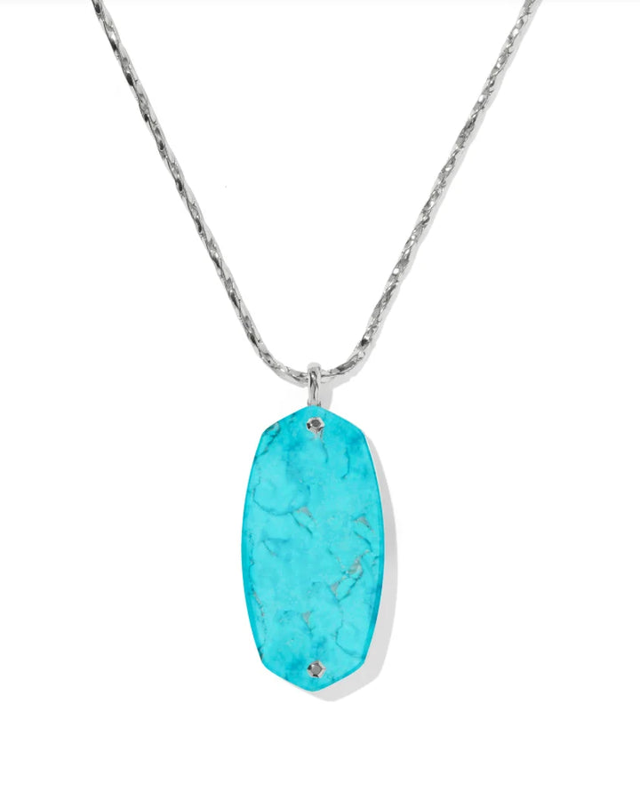 Kendra Scott: Danielle Riveted Long Pendant Necklace in Silver Variegated Turquoise Magnesite
