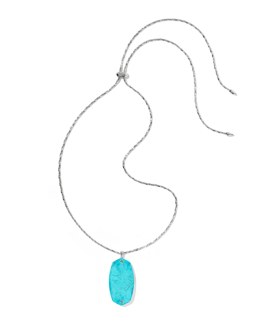 Kendra Scott: Danielle Riveted Long Pendant Necklace in Silver Variegated Turquoise Magnesite