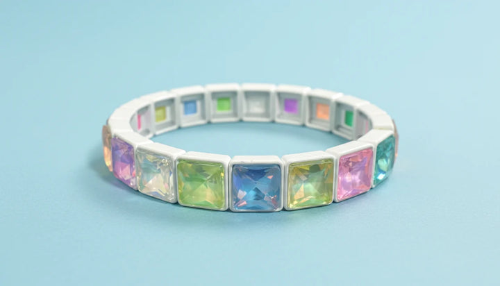 Taylor Elliott Designs: Enamel Stretch Bracelet Square Gems Libby Colorful (B-74)