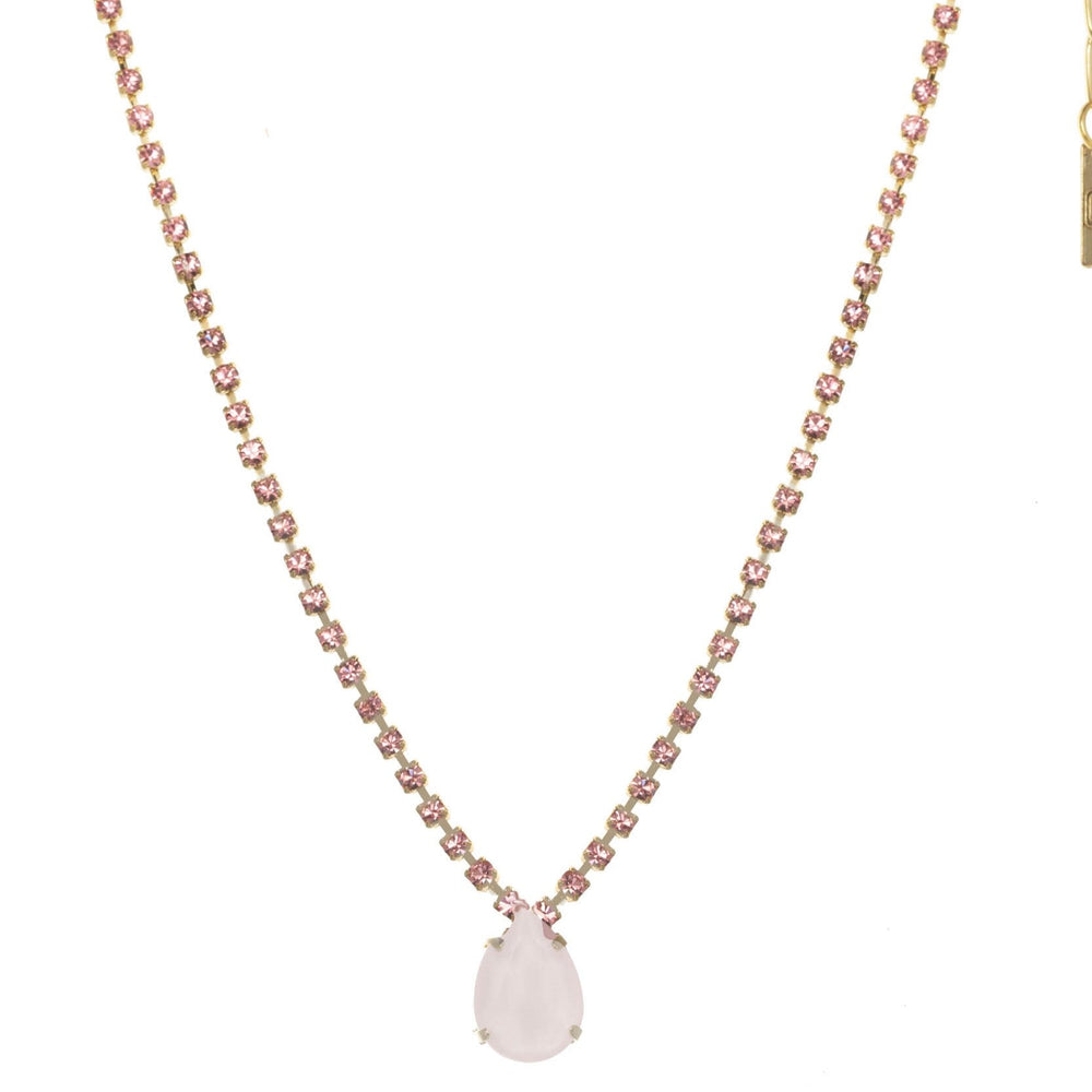 Tova Milli necklace with pink opal teardrop pendant and light rose crystal chain