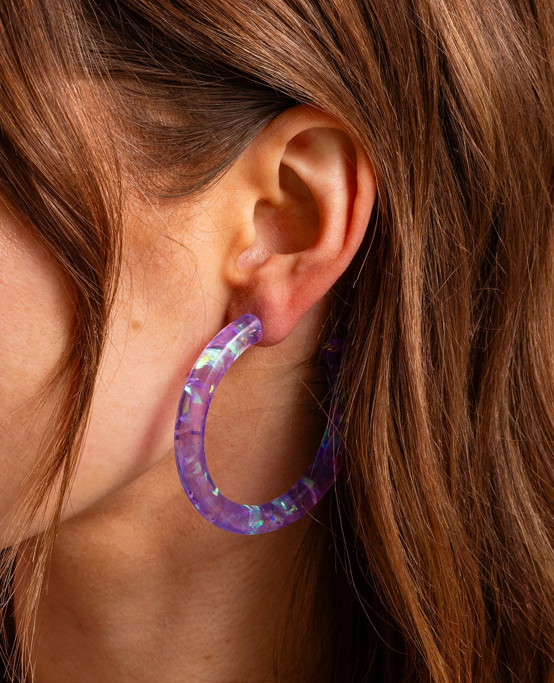 Taylor Elliott Designs: Confetti Hoops in Purple/Iridescent (E-74)