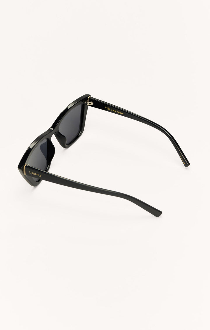 Z Supply Villa polarized sunglasses in polished black with dark grey lenses, side view