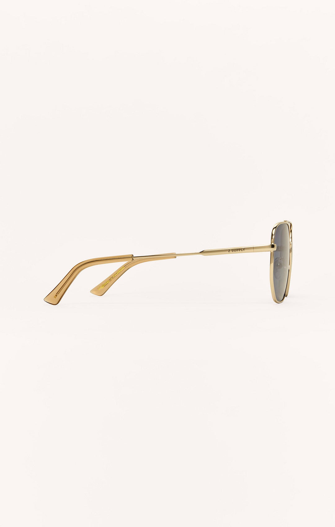 Z Supply Highway aviator sunglasses in satin gold with brown polarized lenses, side view
