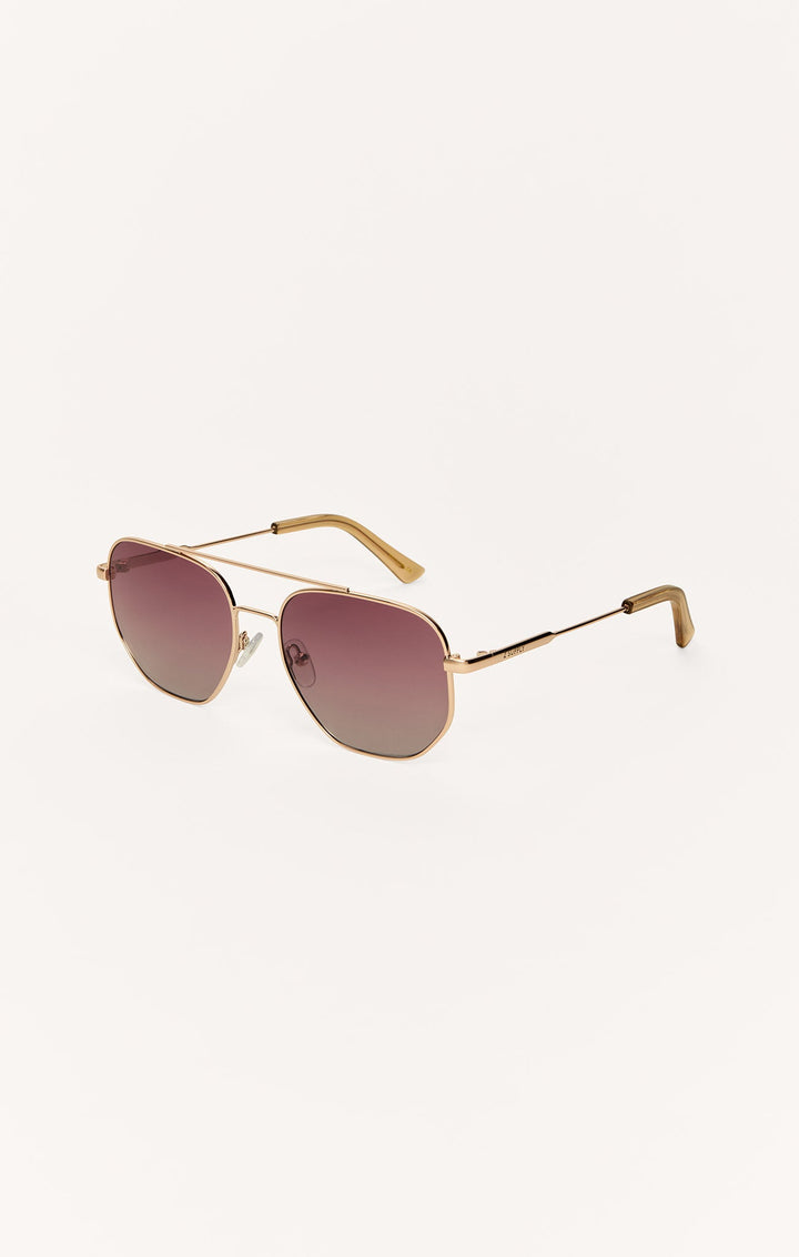 Z Supply Highway aviator sunglasses with gold metal frame and grey polarized lenses