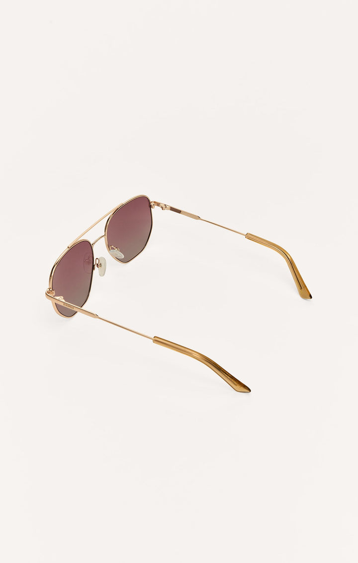 Z Supply Highway sunglasses in gold metal frame with gradient polarized rose lenses
