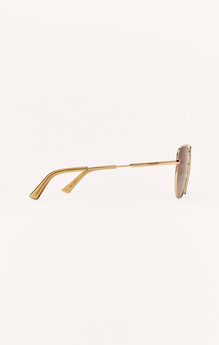 Z Supply Highway aviator sunglasses in satin gold with brown polarized lenses, side view