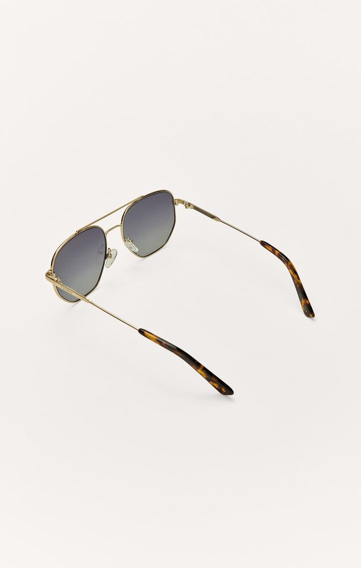 Z Supply Highway sunglasses in gold metal frame with grey polarized lenses and tortoise tips