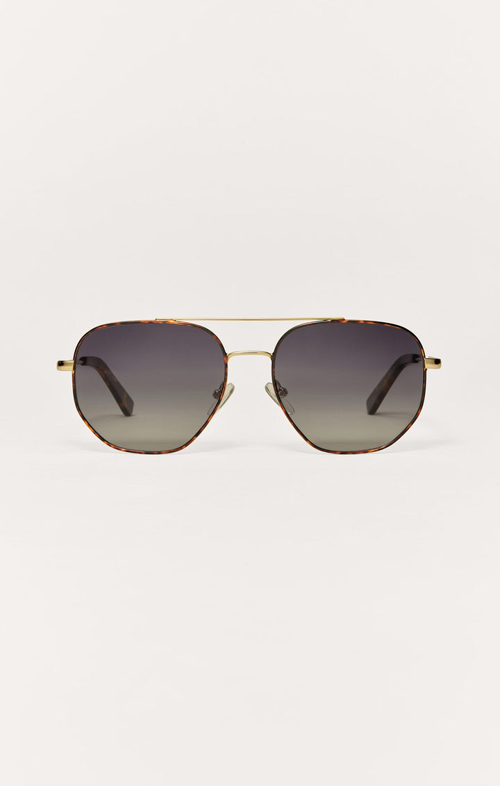 Z Supply Highway aviator sunglasses in satin gold with tortoise frame and brown polarized lenses