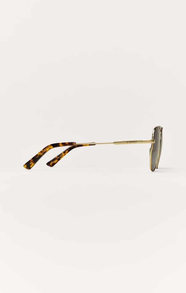 Z Supply Highway sunglasses in satin gold with tortoise temples and brown polarized lenses, side view