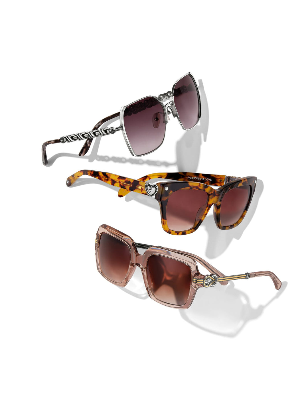Brighton Fashionista Love sunglasses in tortoise pattern with brown gradient lenses and heart charm detail