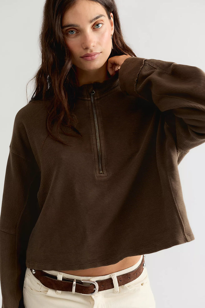 Free People: CELESTE QUARTERZIP in TEAK (FP-OB2616343-2283)