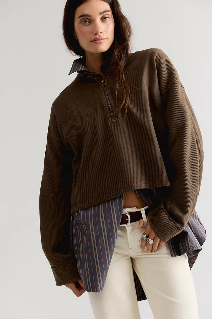 Free People: CELESTE QUARTERZIP in TEAK (FP-OB2616343-2283)