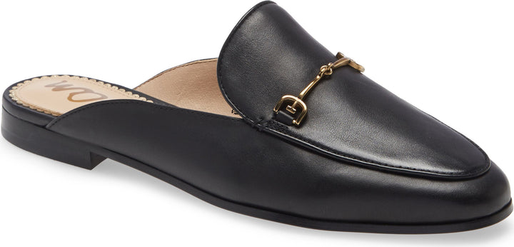 Black leather Sam Edelman Linnie mule with gold hardware detail