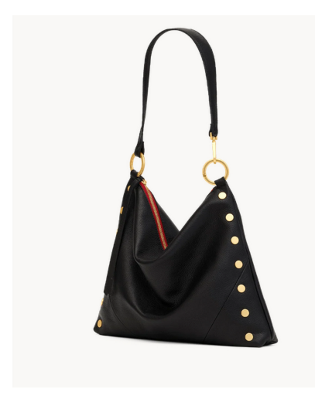 Hammitt Kyle Large black leather hobo bag with gold studs and red zip