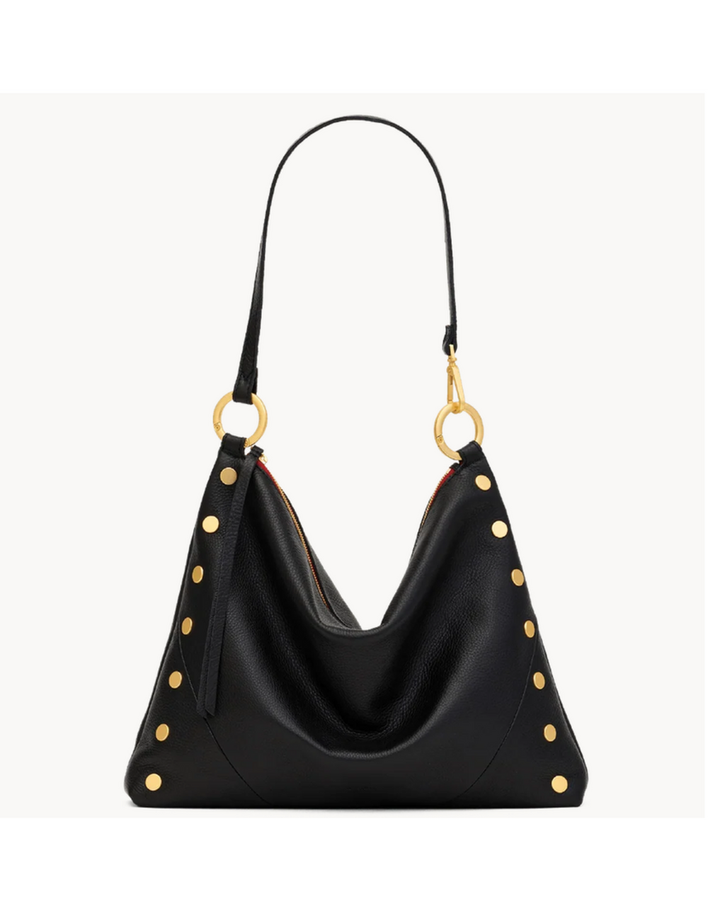 Hammitt Kyle Large black leather hobo bag with gold studs and ring hardware