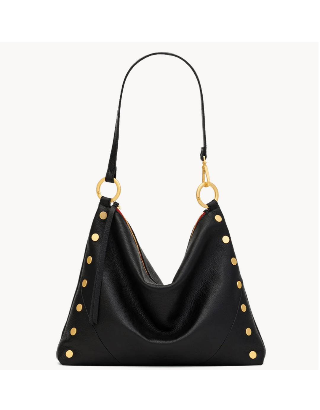 Hammitt Kyle Large black leather hobo bag with gold studs and ring hardware