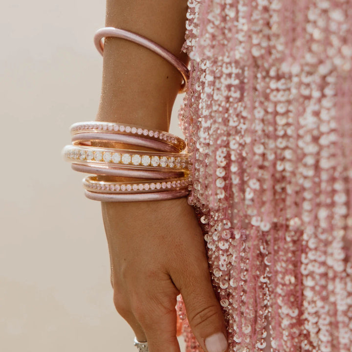 Budha Girl: Serenity Prayer All Weather Bangles Set of 6 in Ice Rose