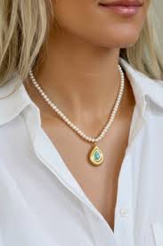 Farrah b: SOCIAL HOUR Necklaces Pearl Necklace with Turquoise Pendant Drop (YN83)