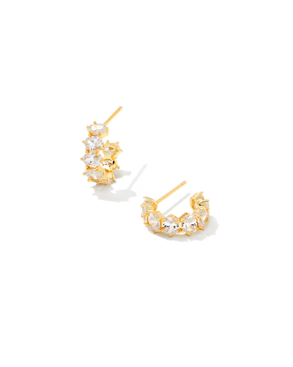 Kendra Scott: Cailin Gold Crystal Huggie Earrings in White Crystal - The Vogue Boutique