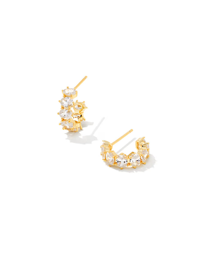 Kendra Scott: Cailin Gold Crystal Huggie Earrings in White Crystal - The Vogue Boutique